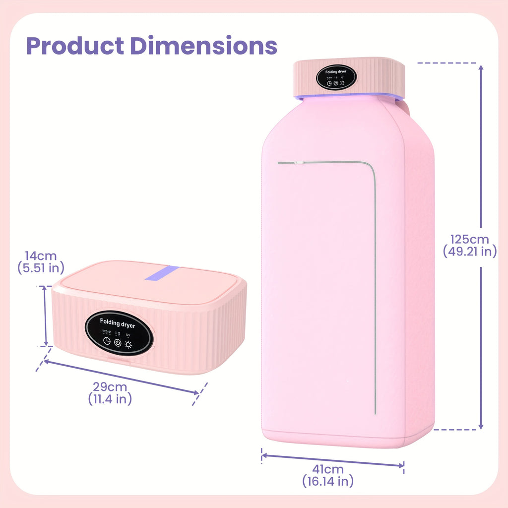 Foldable Portable Clothes Dryer with Timer and Listed Built-In LED UV Feature, Compact Laundry Care Machine in Pink, Khaki or Purple for Apartment, Travel and RV Use