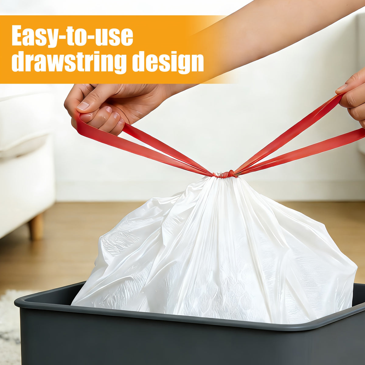 Lemon Scented Drawstring Trash Bags 13 Gallon, White Disposable Kitchen Bin Liners with Boxed Packaging Reference and 20, 55, 110 or 165 Quantity Labels