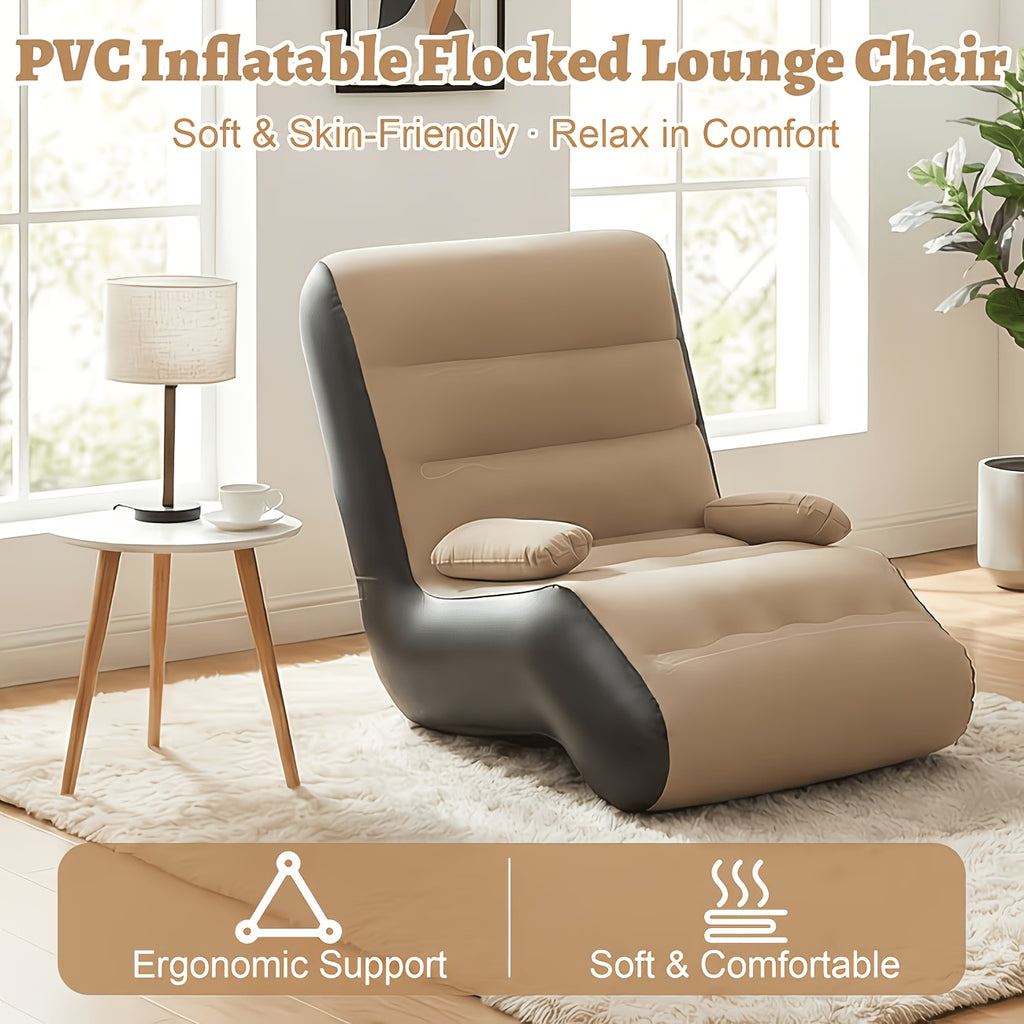 Inflatable Couch for Adults in Coffee Brown with Armrest and Listed Flocked Surface, Portable Air Sofa for Movie Night Seating and Camping Lounge Setups