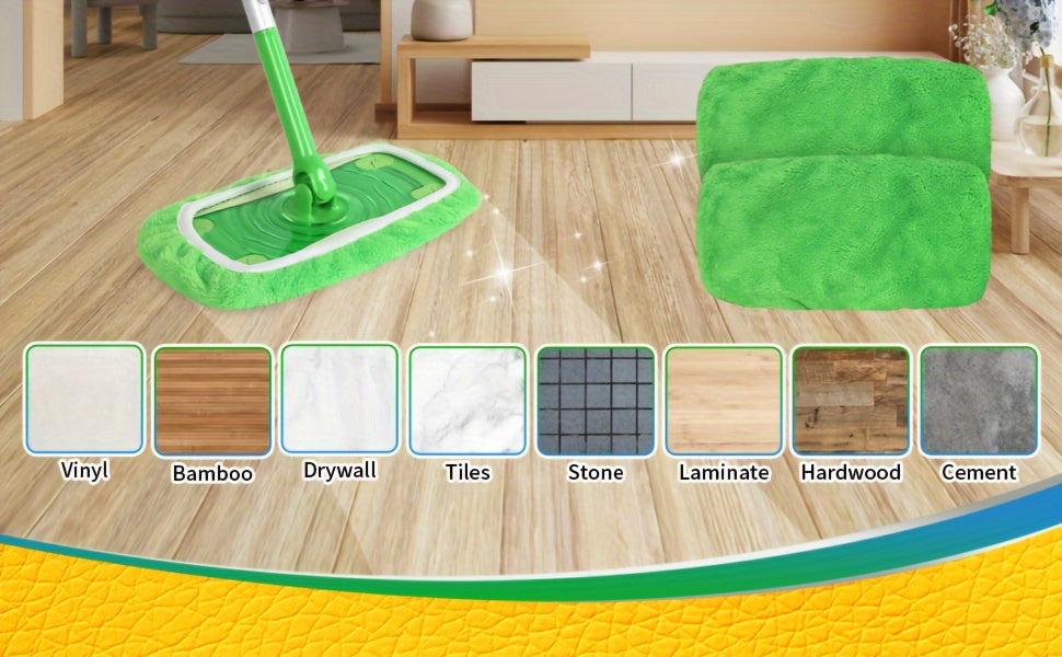 Reusable Microfiber Mop Pads in Green, 15 Washable Cleaning Cloths for Dry Sweeping and Wet Mopping with Listed Swiffer Sweeper Compatibility, Mop Not Included