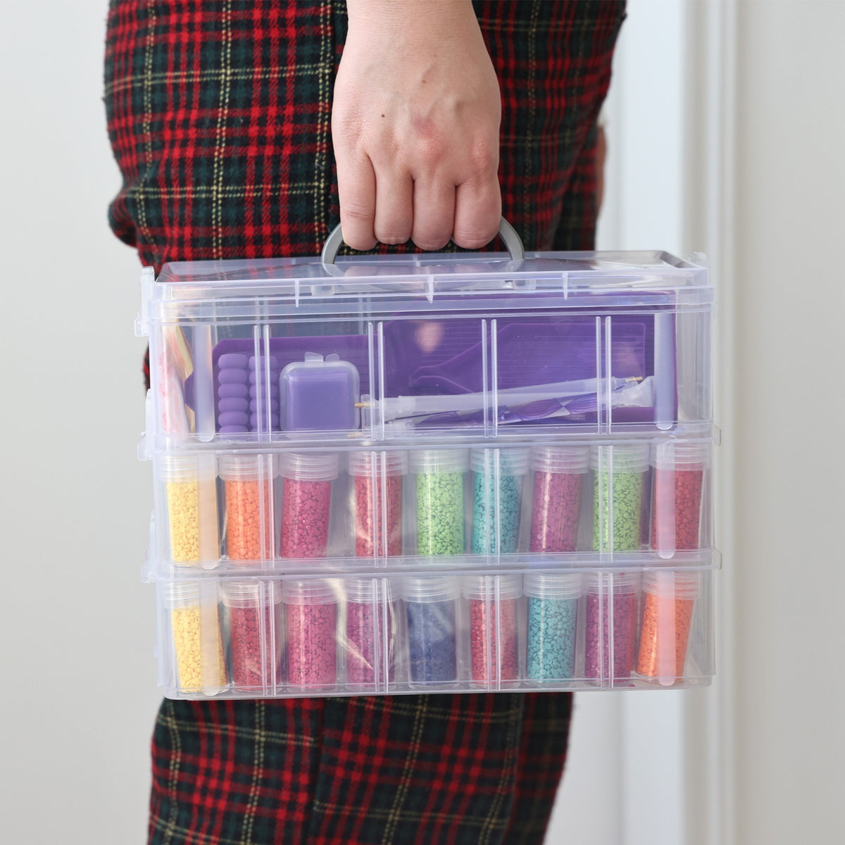 Diamond Painting Storage Container with Listed 100 Slots and Three-Tier Clear Stackable Design, Bead Organizer Set with Craft Accessories for DIY Art and Jewelry Supplies