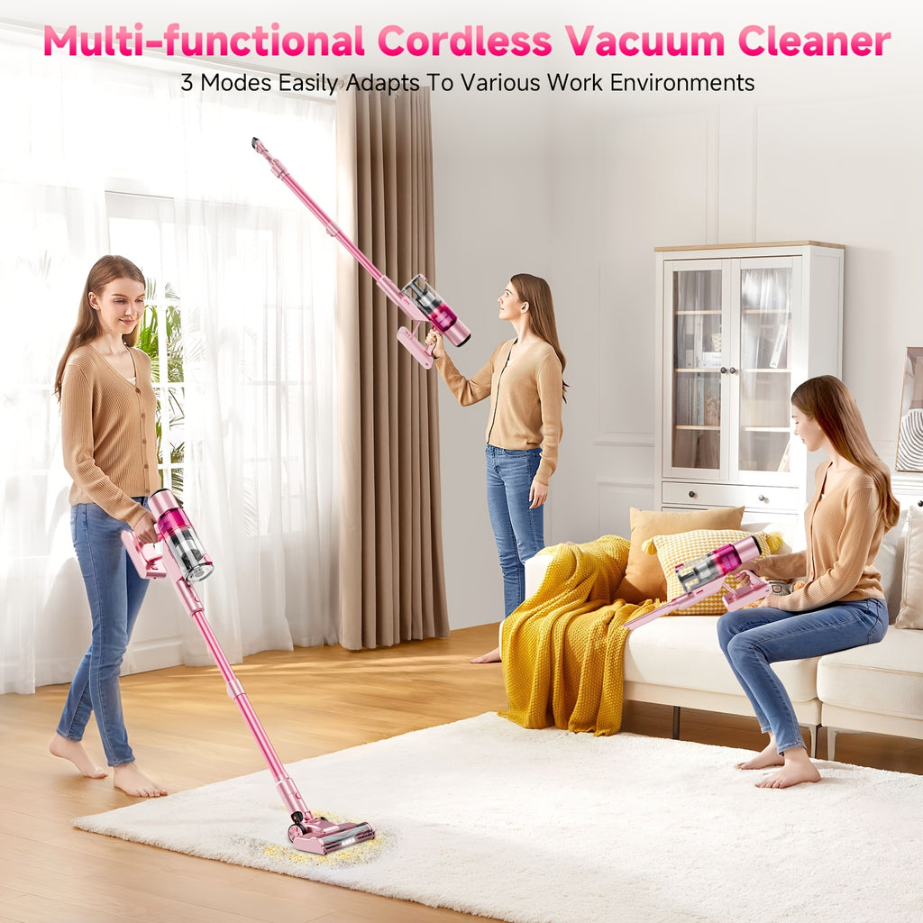 LED Display Cordless Vacuum Cleaner with Anti-Tangle Floor Brush and Detachable Rechargeable Battery for Carpet, Pet Hair, Tile and Hardwood Floors