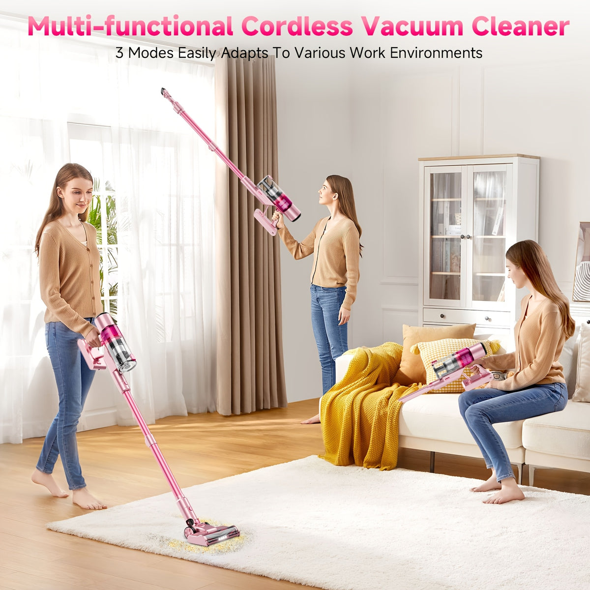 LED Display Cordless Vacuum Cleaner with Anti-Tangle Floor Brush and Detachable Rechargeable Battery for Carpet, Pet Hair, Tile and Hardwood Floors