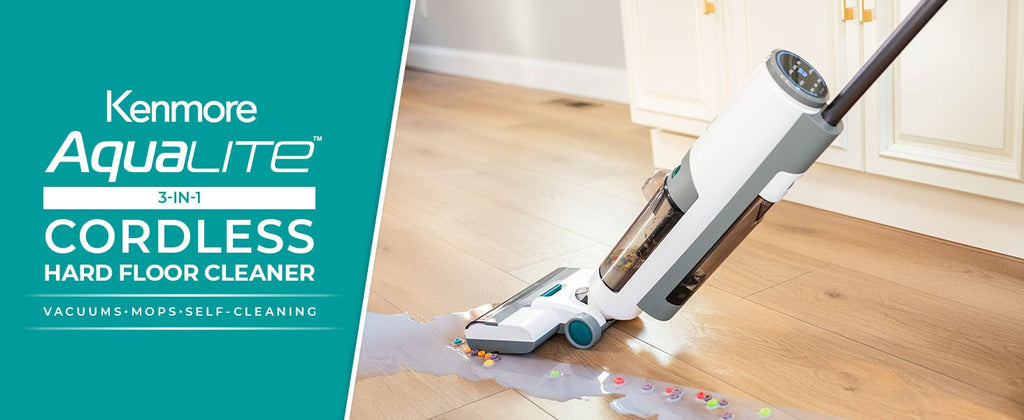 Kenmore AquaLite 3-in-1 Cordless Wet Vac, Hard Floor Vacuum and Mop Combo with 8kPa Suction, Automatic Air-Drying Self-Cleaning Mop and 35-Min Runtime, Lightweight Floor Washer for Tile, Hardwood and Everyday Messes, White