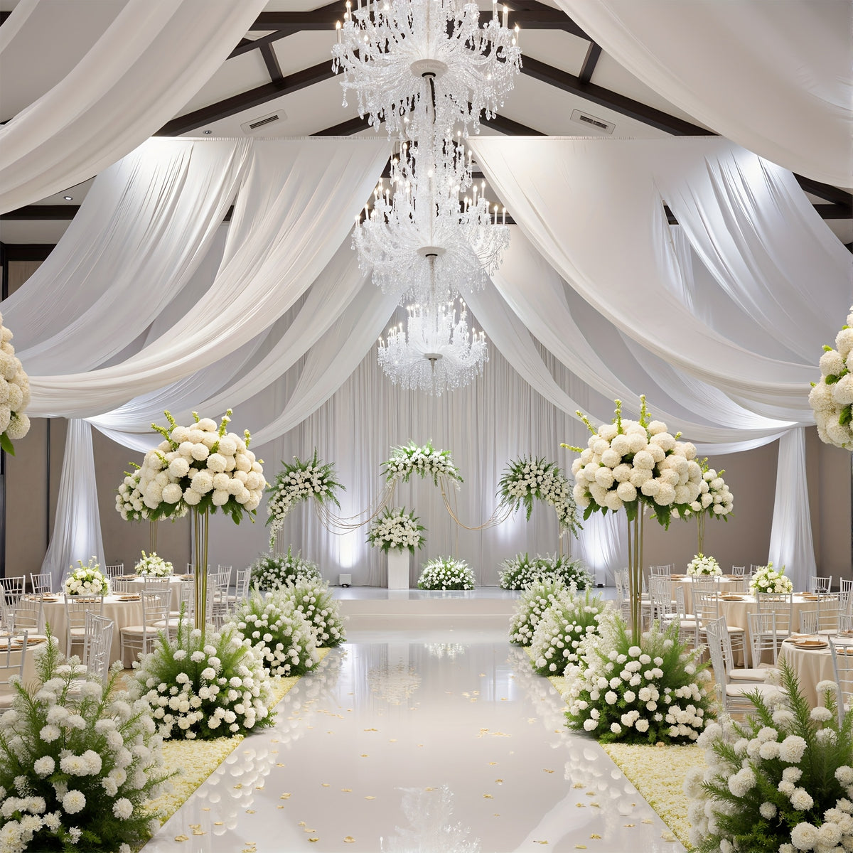 Wedding Ceiling Draping Fabric Set, Six Chiffon-Style Panels with Listed 63 x 118 Inch Size and Pole Pockets in Twelve Color Labels for Ceremony and Event Decor