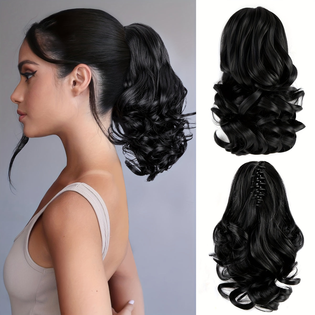 Short Loose-Curl Ponytail Extension for Women, 12-Inch Wavy Hairpiece with Black, Brown, Blonde and Gray Color Options for Everyday and Occasion Styling