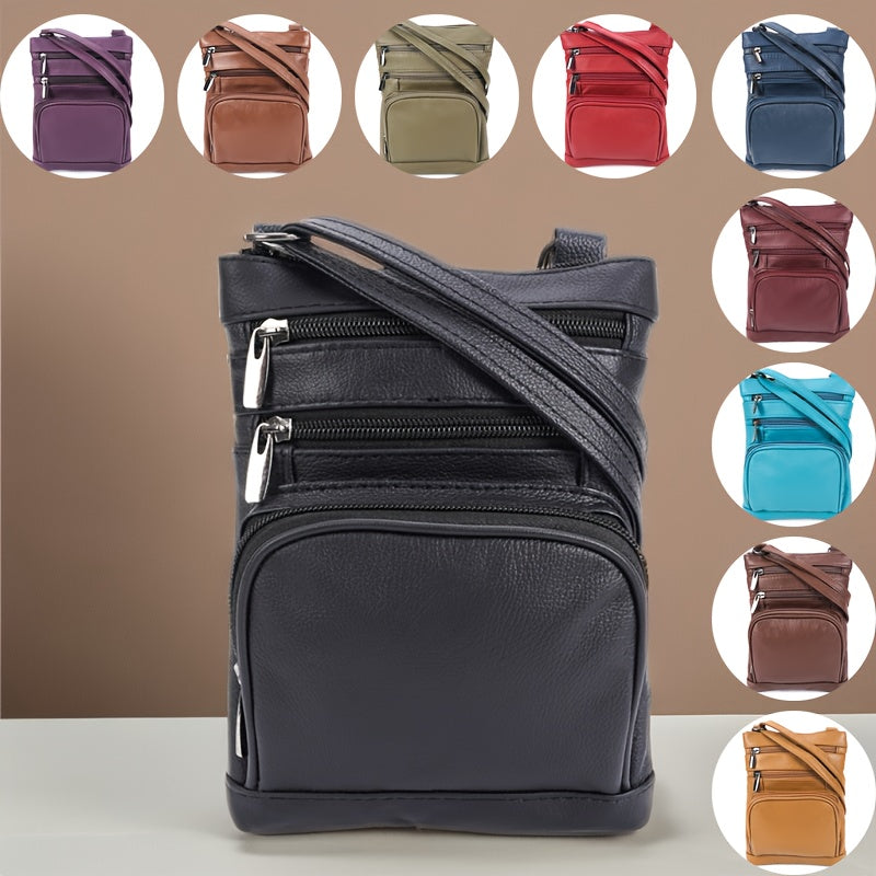Cow Leather Crossbody Shoulder Bag with Soft Leather Description, Regular, Plus and X-Large Size Options in Ten Colors for Everyday Carry and Travel