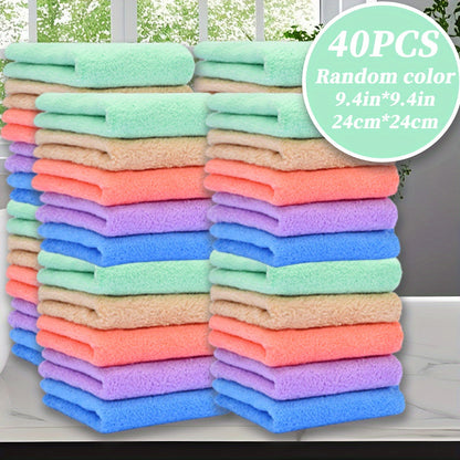 Small Square Washcloths 40-Pack with Listed 9.4 x 9.4 Inch Size, Soft Absorbent Bathroom Cloths in Random Colors with Standard or Striped Options