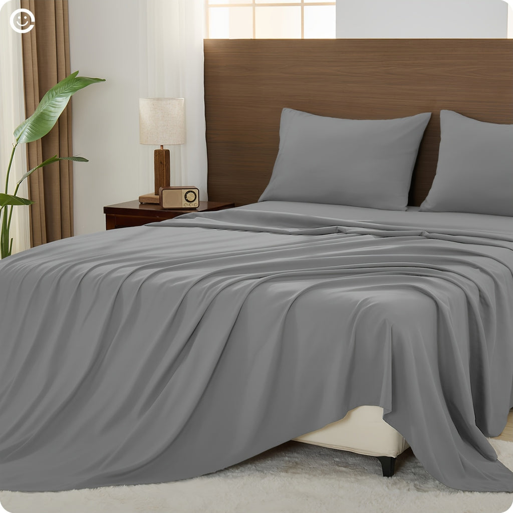 Breathable Cooling Bedding Set, 4-Piece Extra Deep Pocket Sheets and Pillowcases with Twin, Full, Queen, King and California King Size Options