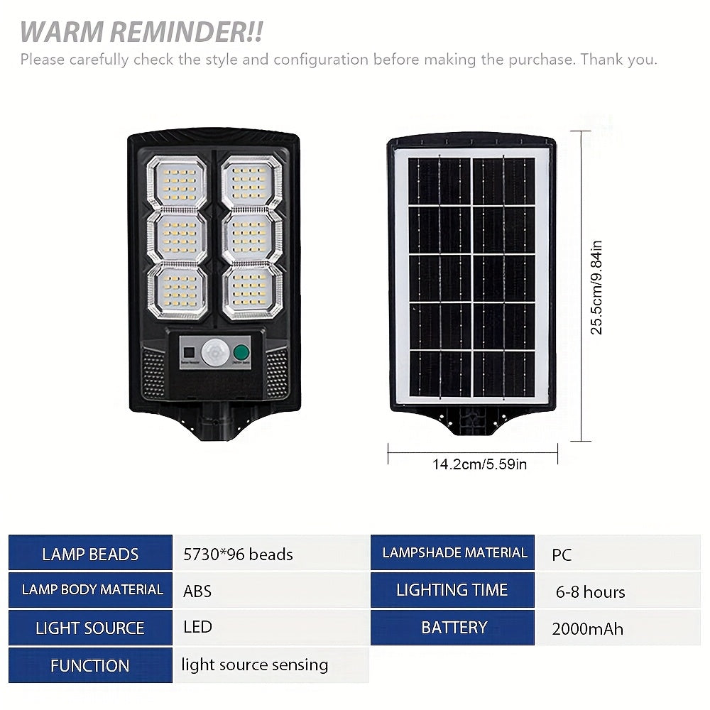 LED Solar Street Lamp Set with Motion Sensor and Remote Control References, Two-Piece Option Labels for Garden, Terrace and Parking Area Lighting
