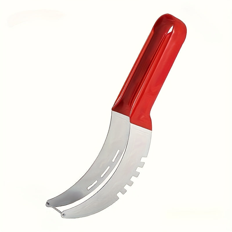 Watermelon Slicer Set for Fresh Fruit Preparation and Serving, Red and Green Tools with Listed Stainless Steel Material or Three-Piece Option with Watermelon Spoon