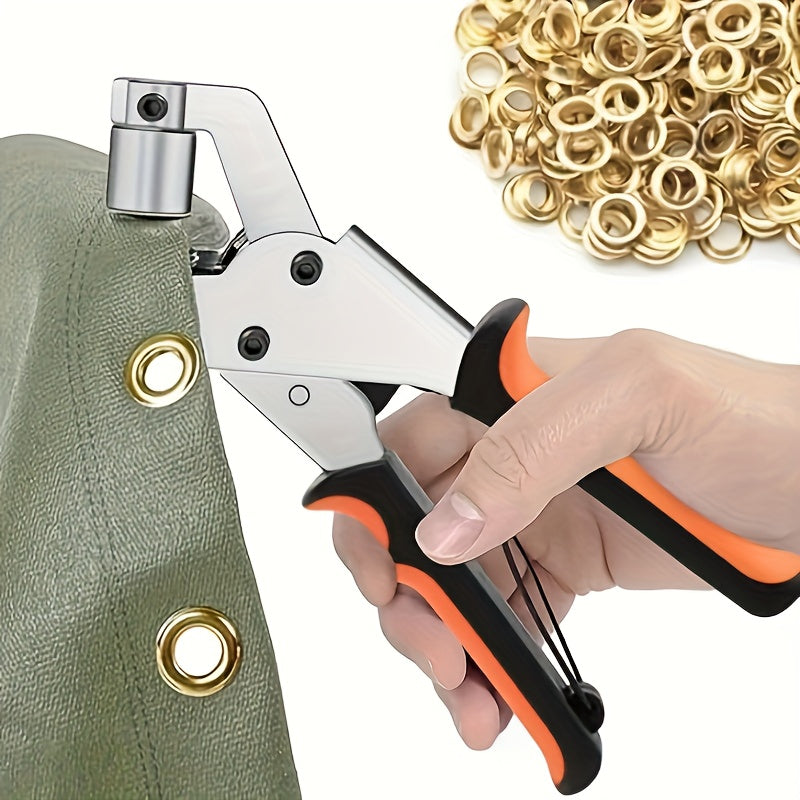 Eyelet Punch Set with Listed 10mm Eyelets and Rings, 200-Set Tool Option Label for DIY Tarpaulin, Faux Leather and Fabric Sewing or Craft Projects