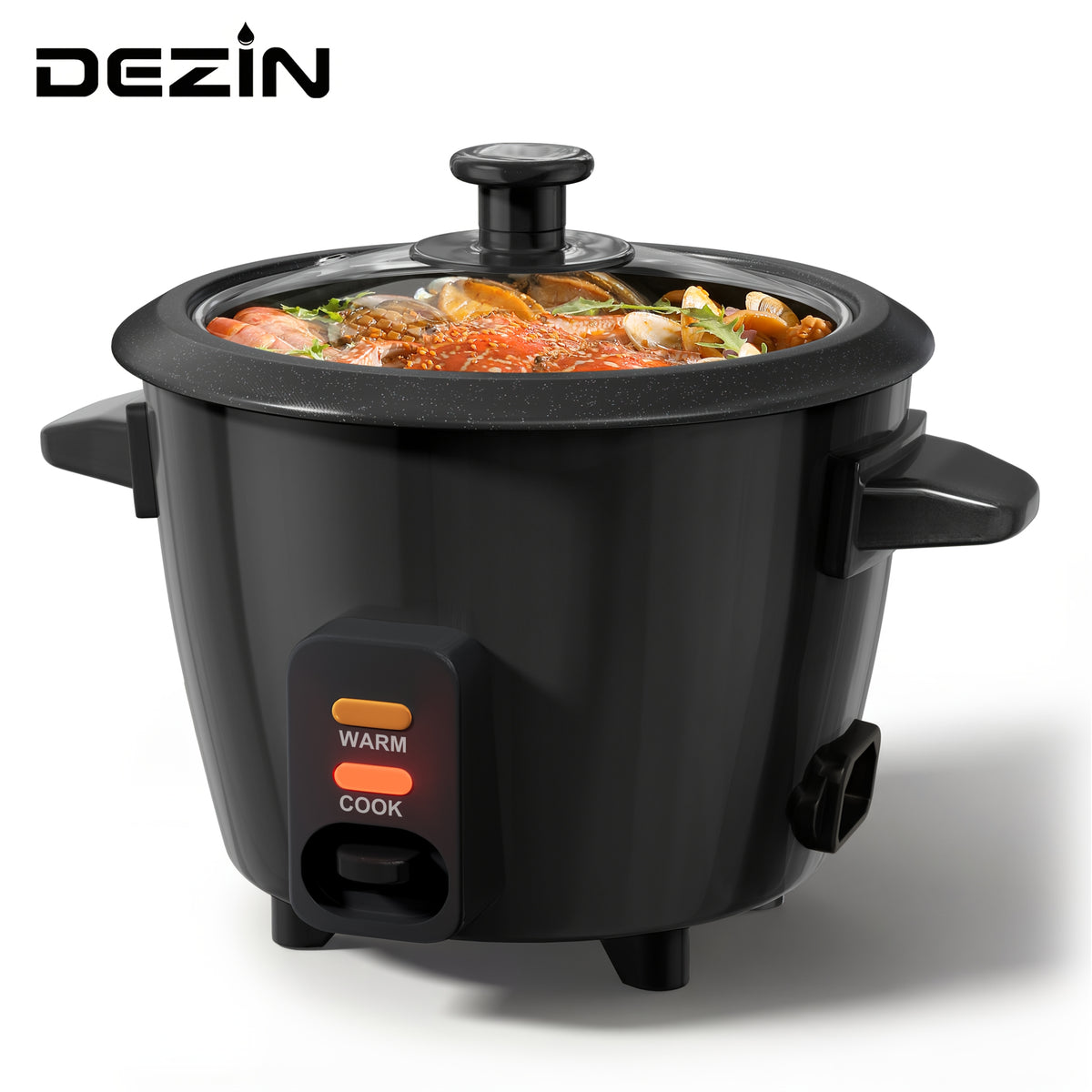 Mini Rice Cooker by Dezin, Black 1.5 Qt Electric Rice Pot with 3-Cup Uncooked and 6-Cup Cooked Capacity, One-Touch Operation and Automatic Keep Warm