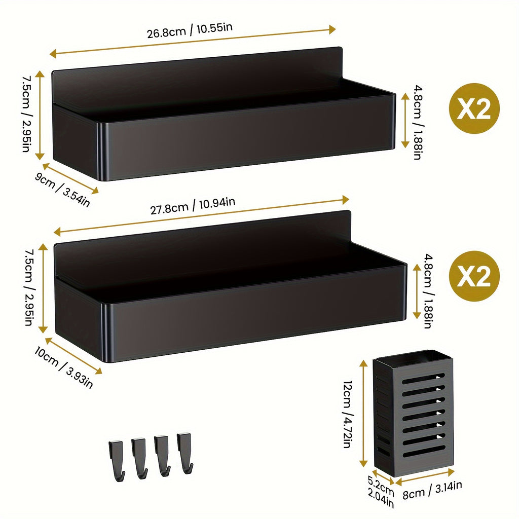 Magnetic Refrigerator Spice Organizer Set with Five- or Six-Piece Options, Small Square Box or Tissue Holder Configurations and Listed Four Hooks for Kitchen Storage