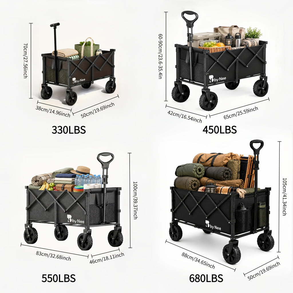 All-Terrain Folding Wagon with Heavy-Duty Metal Frame, Collapsible Camping and Garden Utility Cart for Picnics, Shopping and Outdoor Gear Transport