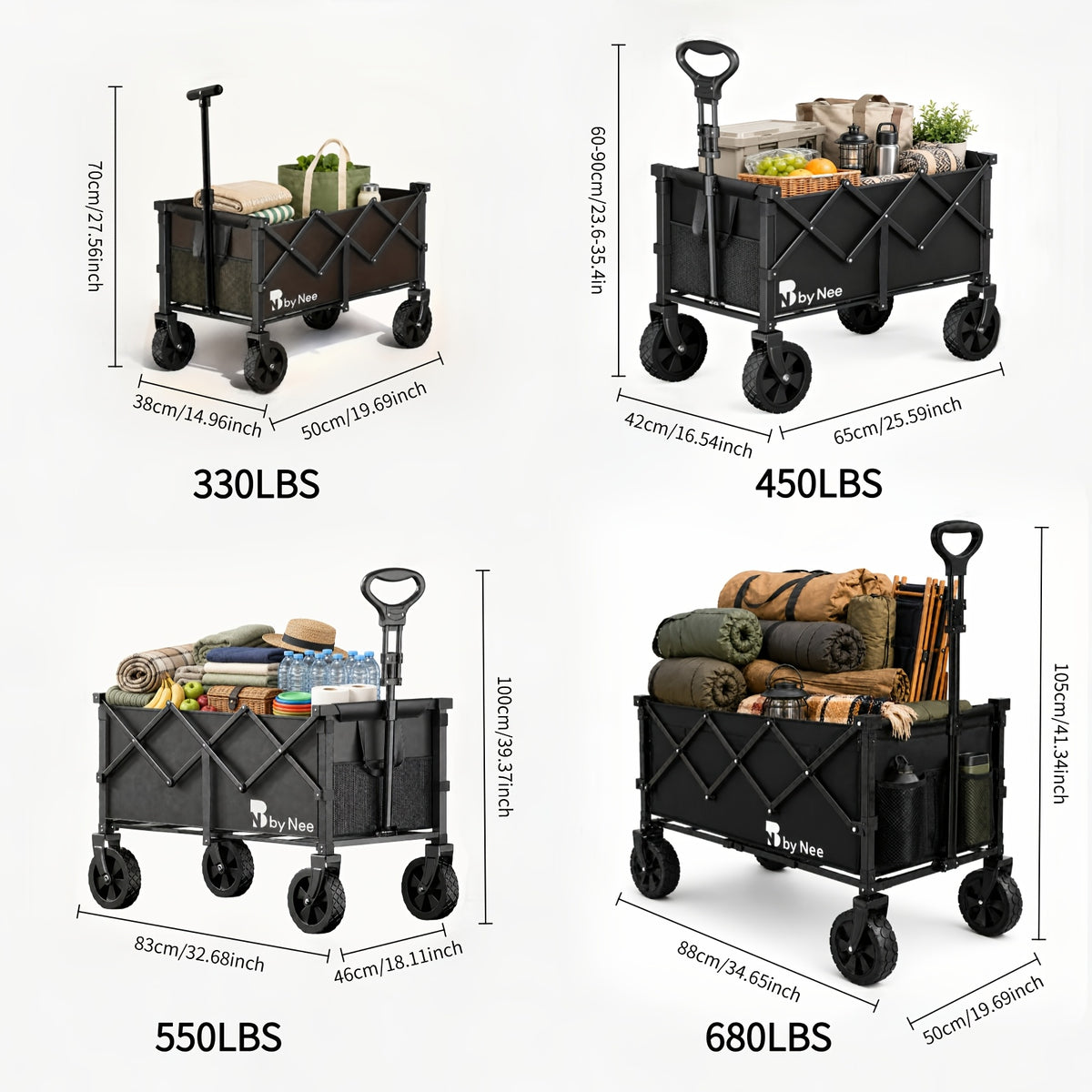 All-Terrain Folding Wagon with Heavy-Duty Metal Frame, Collapsible Camping and Garden Utility Cart for Picnics, Shopping and Outdoor Gear Transport