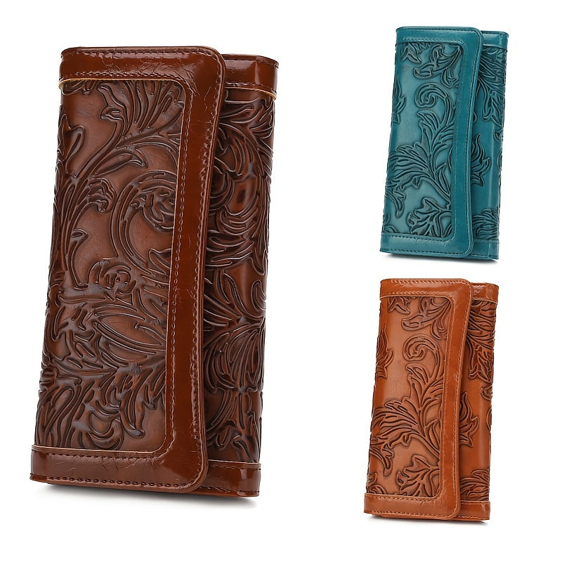 Embossed PU Wallet for Women with Trifold Long Clutch Design, Card Slots and Coin Pocket, Five Color Options for Cash, Receipts and Everyday Essentials
