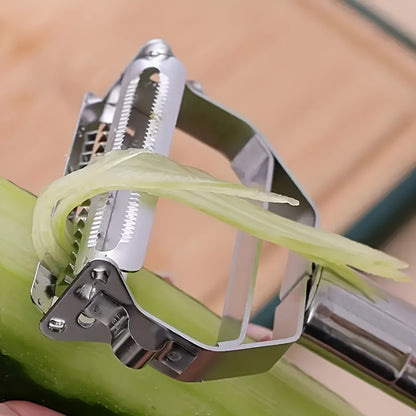 4-in-1 Fruit and Vegetable Peeler in Stainless Steel, Single Kitchen Tool for Cutting, Slicing, Planing and Scraping Potatoes, Carrots and Melons