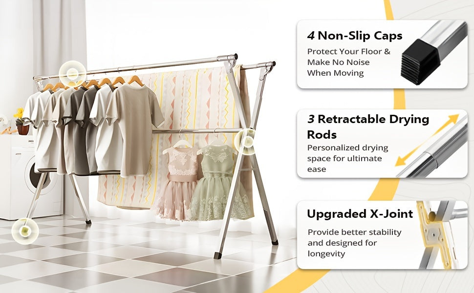 Retractable Clothes Drying Rack with Stainless Steel Construction and Folding Design, 42.52–62.99 or 48.43–78.74 Inch Length Options for Laundry Air Drying