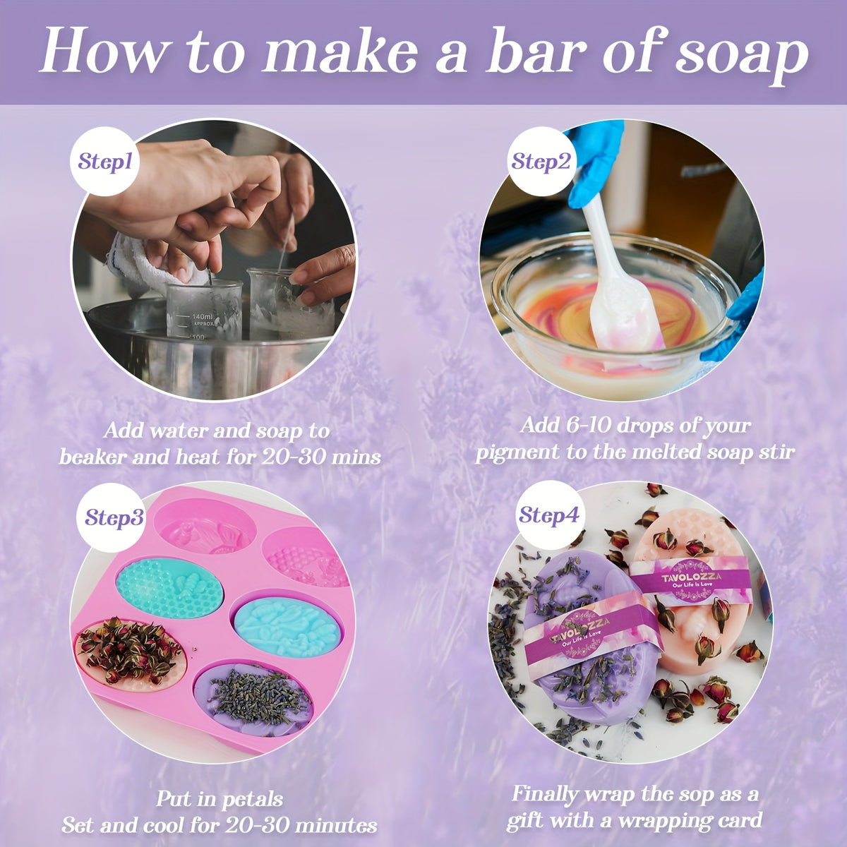 Soap Making Supplies by TAVOLOZZA with 500g Soap Base and Polychrome Options, Listed 43-Piece Kit Reference for Adult DIY Crafts and Handmade Gift Projects