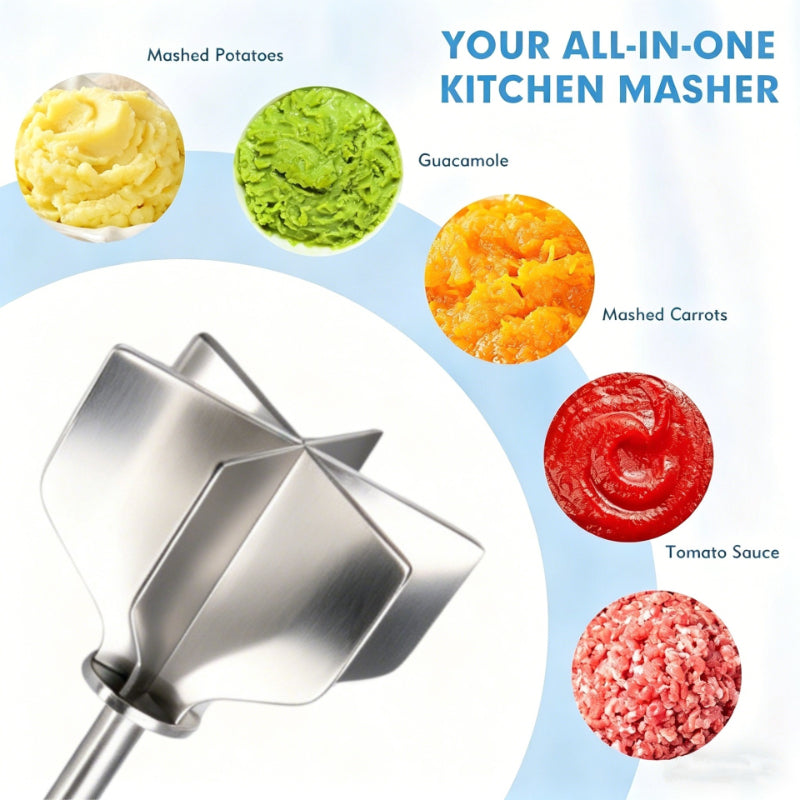 Six-Blade Stainless Steel Meat Chopper with Listed 304 Steel Construction, Single Manual Ground Beef Masher and Potato Mixing Tool for Home Meal Prep