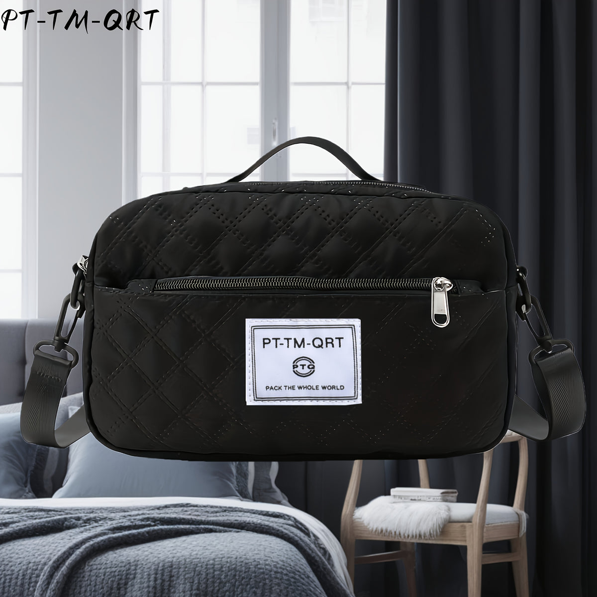 Quilted Travel Tote Bag Set with Detachable Crossbody Strap and Compartment Storage, Woven Fabric Handbag for Gym and Short Trips, 2 or 3-Piece Options