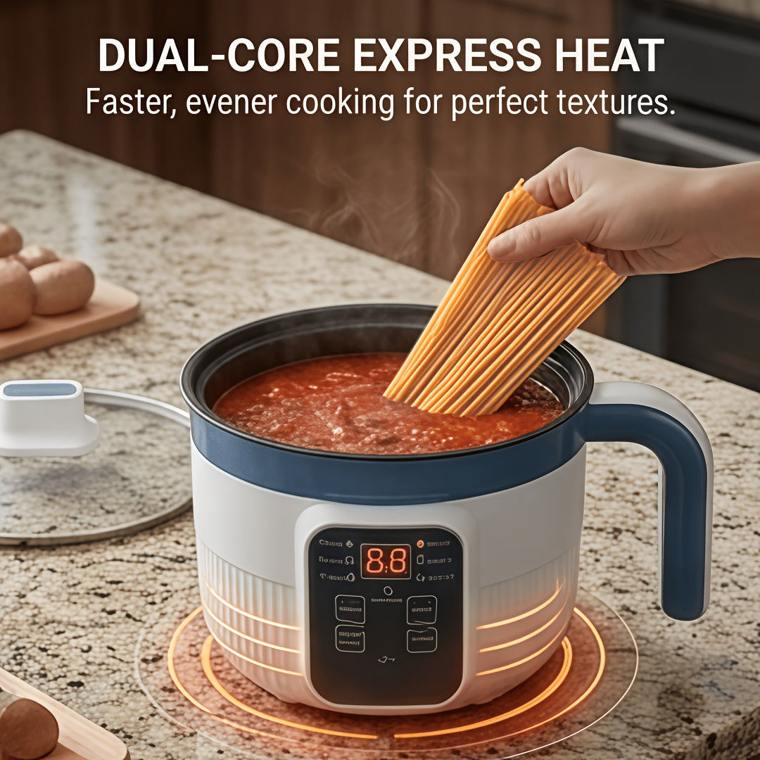 Mini Electric Cooking Pot with Listed Six Modes, White Single- or Double-Layer Options for Steaming, Rice, Soup and Pasta in Small Household Kitchens