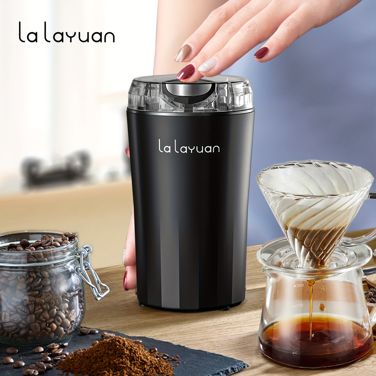 Coffee Bean Grinder with 200W Motor and Stainless Steel Chamber, One-Touch Electric Blade Mill for Home Coffee and Spice Prep, 2.7oz Capacity