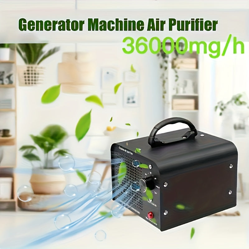 Black Ozone Generator with Fan and Timer Knob, Commercial Odor-Treatment Machine with Conflicting Source Output Ratings and Unoccupied-Space Safety Considerations