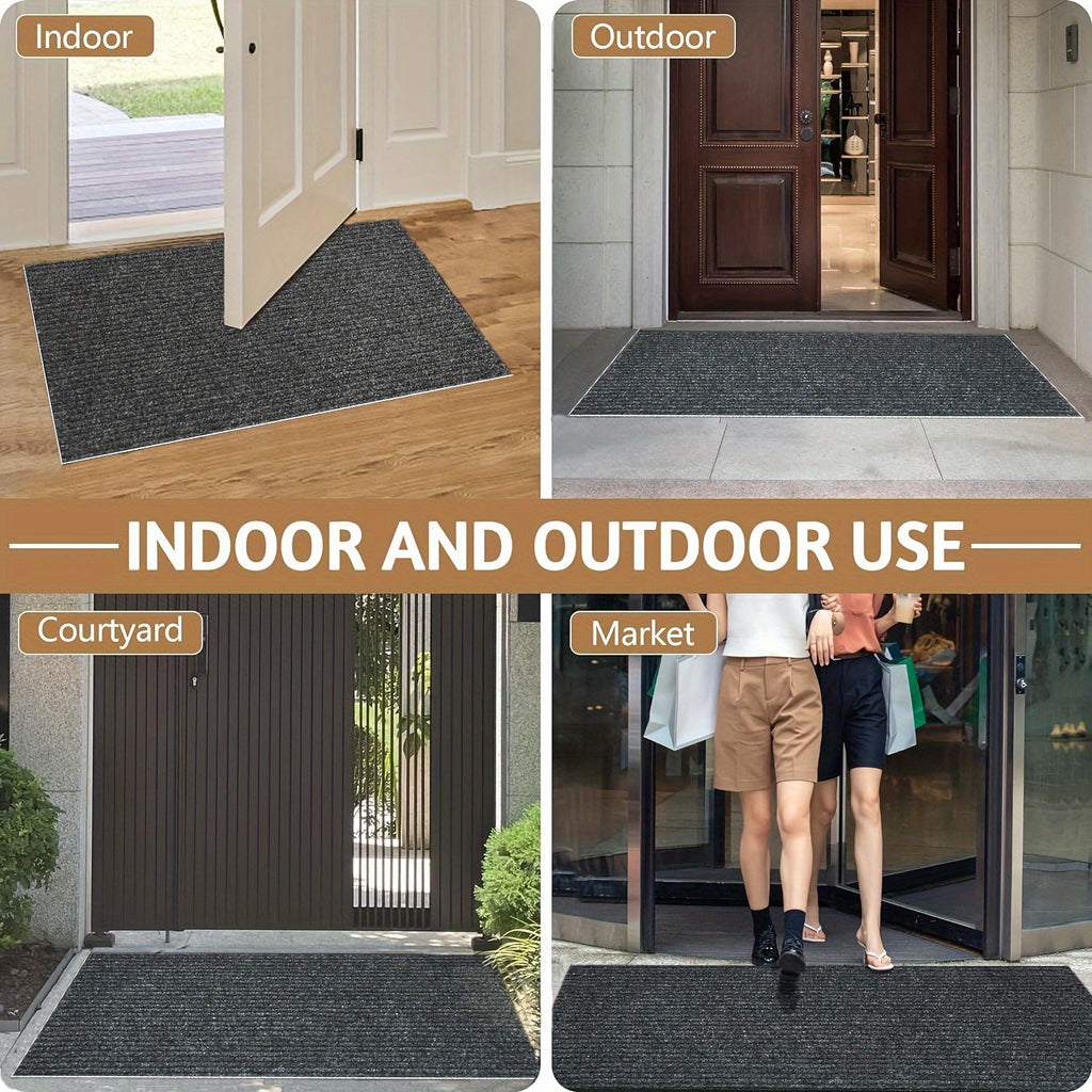 Low Profile Indoor Doormat and Entryway Runner with Grooved Surface and Listed Rubber Backing, Seven Size Options in Grey, Black or Brown for Home Entrances
