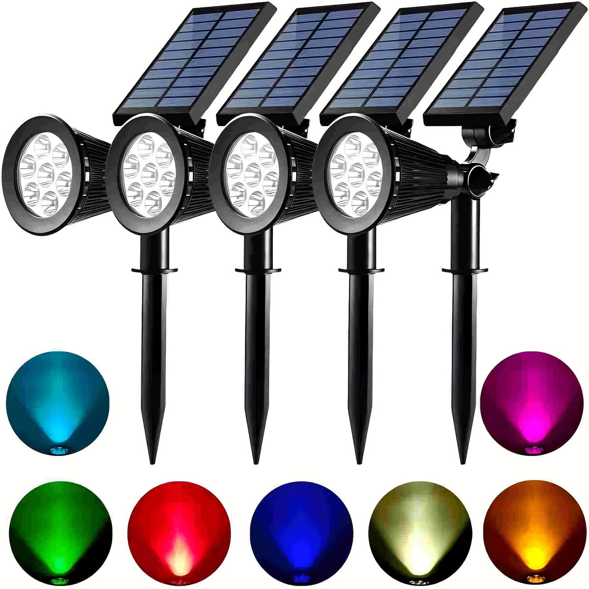 Solar Landscape Spotlight Pair in White or Warm Light, Adjustable Garden Accent Lamps with Listed 7 LEDs and IP44 Rating for Ground or Wall Installation