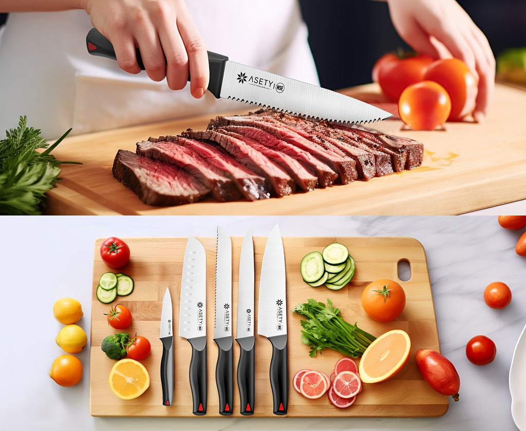 Asety Kitchen Knife Set with PP Handles, 15-Piece Cutlery Selection in Standard or Black Spray Paint Models for Everyday Home Cooking and Ingredient Preparation
