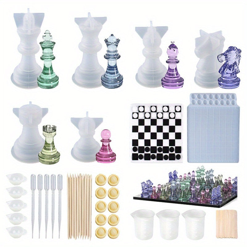 Chess Silicone Mold Set for DIY Epoxy Resin Casting, 3D Chess-Themed Craft Molds for Handmade Table Ornaments and Creative Adult Hobby Projects