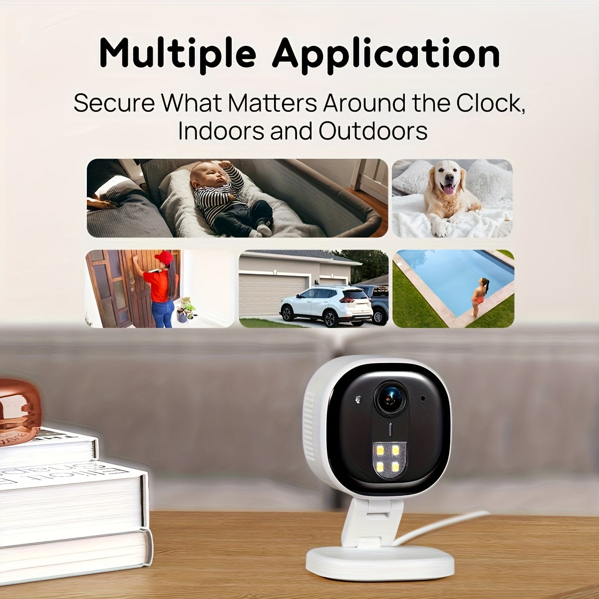 Winees Wired WiFi Security Camera with Listed 2K Video, 2.4GHz Connection, Human and Pet AI Detection, Color Night Vision and Two-Way Audio, White Options