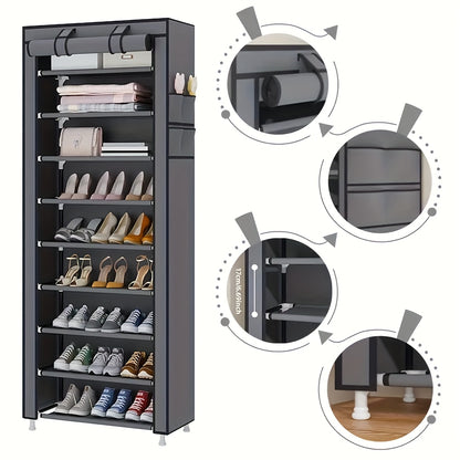 Non-Woven Shoe Cabinet with 10-Layer Storage and Narrow Space-Saving Design for Entryway, Closet, Bedroom and Dorm Footwear Organization