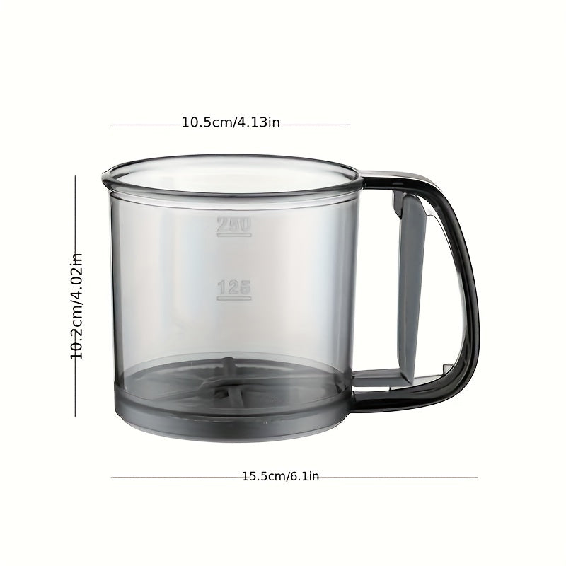 Flour Sifter with Transparent Grey Body and Handle, One-Piece Semi-Automatic Baking Sieve for Preparing Dry Flour for Homemade Cakes and Pastries