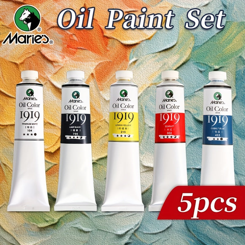 Yellow-Tone Oil Paint Set by Marie's, Five Pieces with Listed 1.7 fl oz Each, Lemon Yellow or Yellow-Ochre Set Options for Artist and Student Painting Supplies