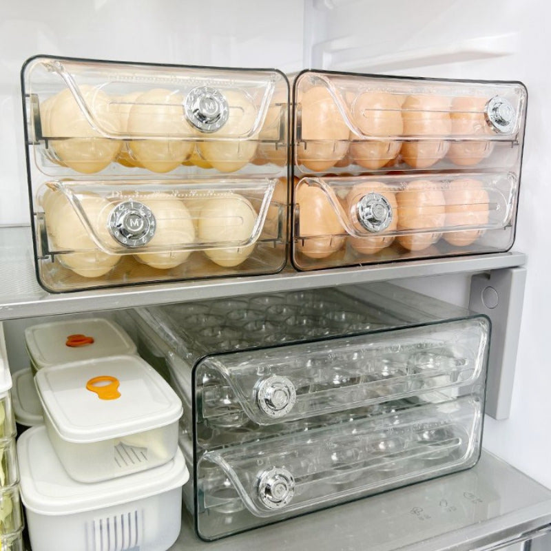 Egg Storage Container for Refrigerator, 40/60 Slot Double-Layer Stackable Egg Holder with Drawers, Dustproof Space-Saving Fridge Organizer Tray for Home Kitchen