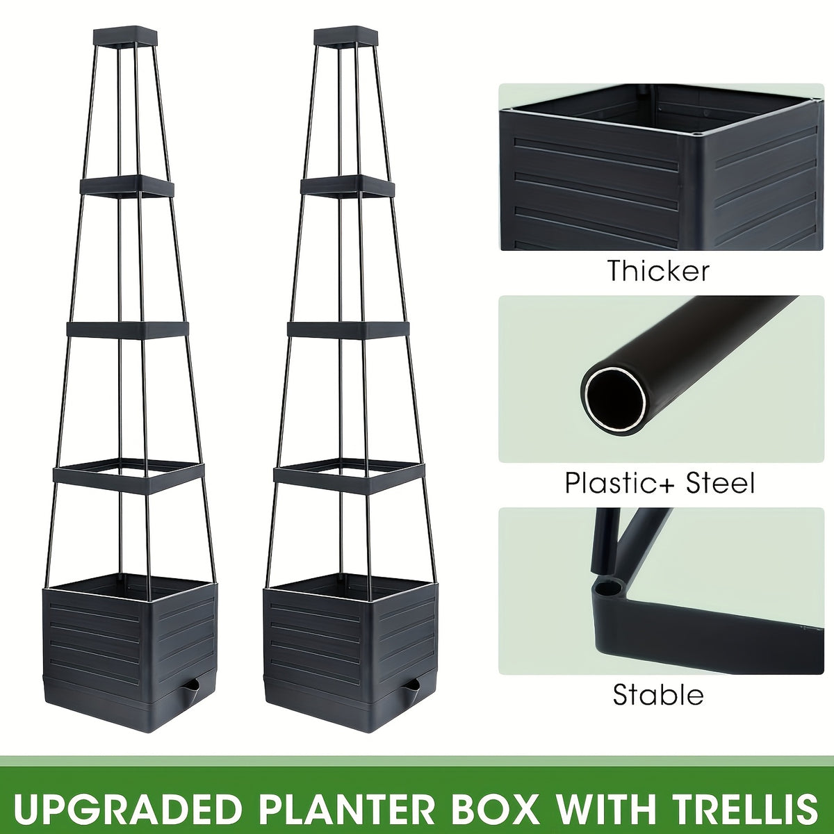 Tomato Planter with Trellis in One- or Two-Piece Options with Listed 57-Inch Size and Self-Watering Design for Climbing Vegetables, Patio and Greenhouse Gardening