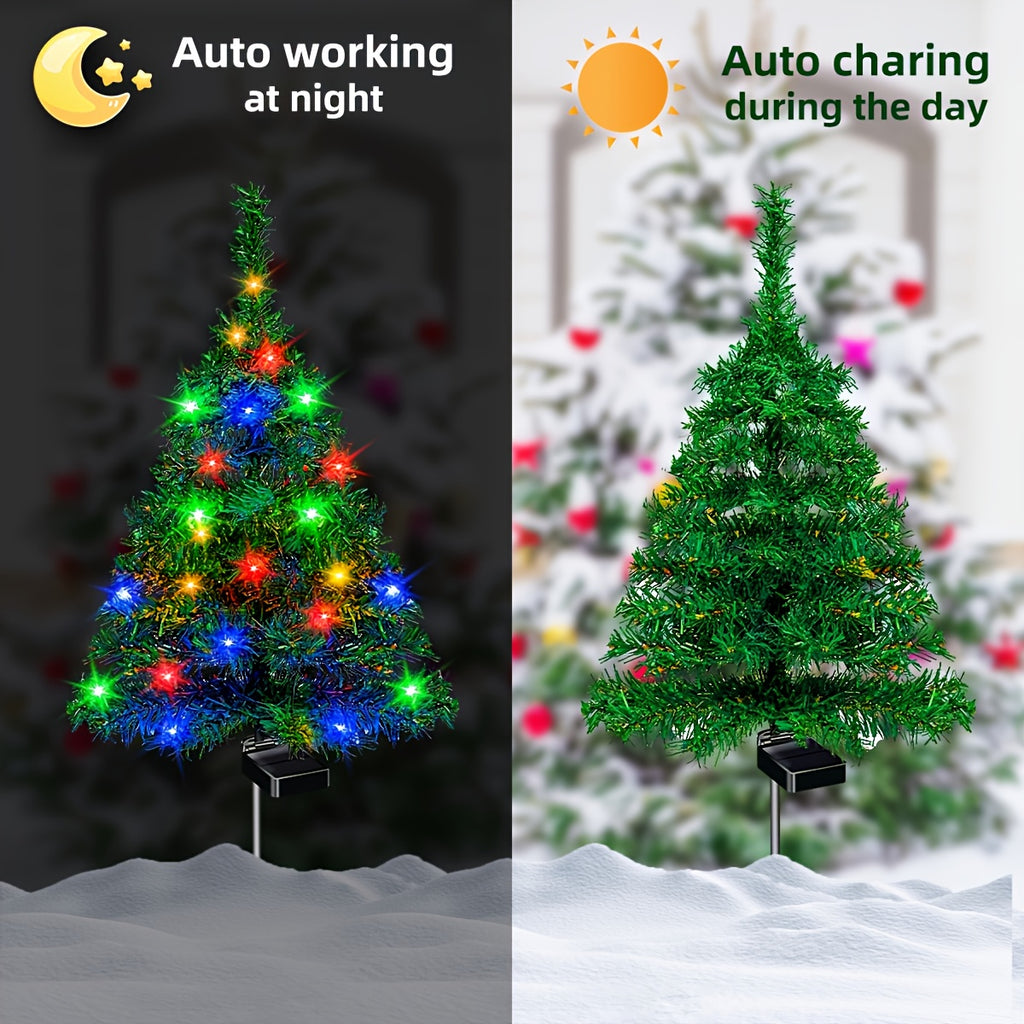 Solar Christmas Tree Lights with Listed IP65 Rating, Plastic Outdoor Holiday Decorations in One, Two or Four-Piece Options for Lawns, Terraces and Balconies