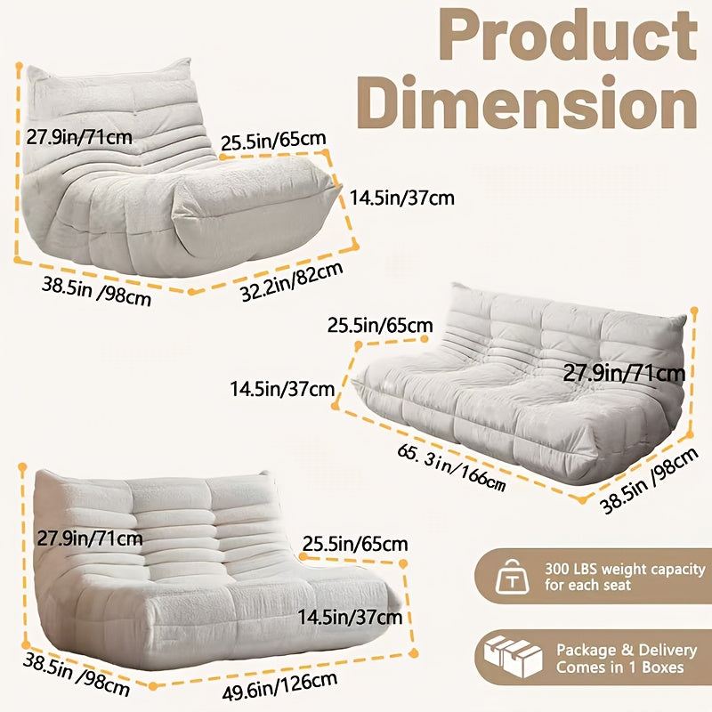 Foam Floor Sofa with Button-Tufted Curved Low-Profile Design, Single, Two-Seat and Three-Seat Color Options for Living Room Reading Corners, Gaming and Movie Nights