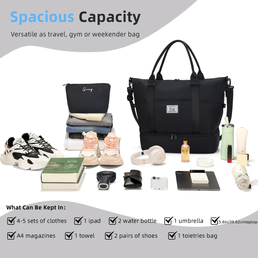 Women's Travel Duffel and Toiletry Bag Set with Nine Pockets, Shoe Compartment, Wet Pocket and Luggage Sleeve for Gym and Weekend Trips