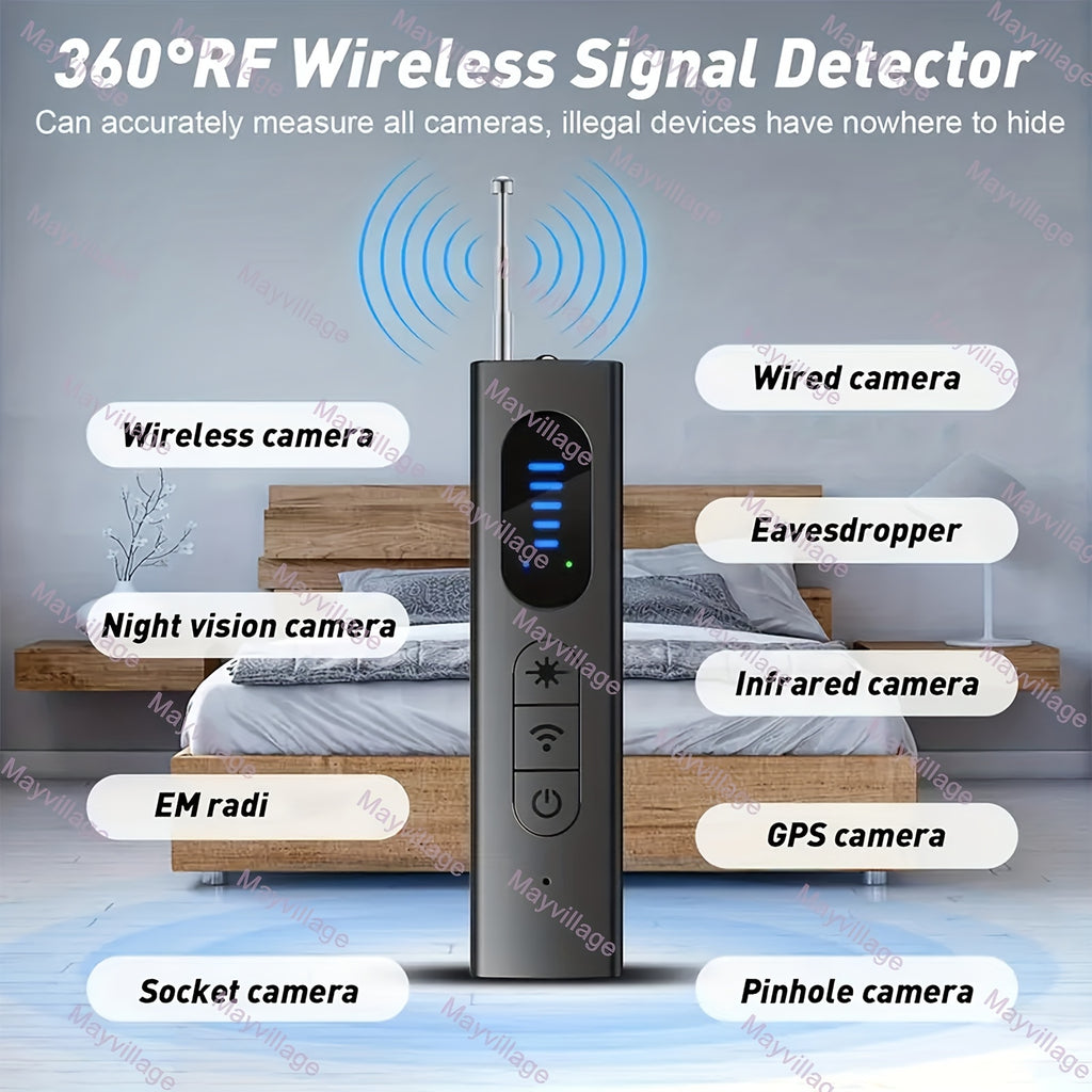 Hidden Camera Detector and RF Signal Scanner, Portable Rechargeable Anti-Spy Bug Finder for Hotel Travel, Home, Office and Car Checks