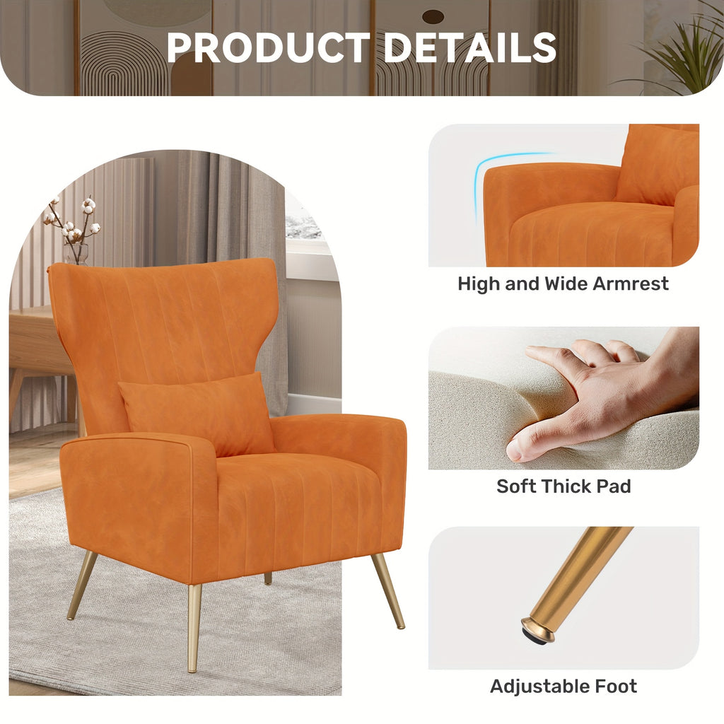 Velvet Accent Armchair with Metal Legs and Spring Support, Sponge-Filled Mid-Century Modern Reading Chair for Living Room and Cozy Seating Corners