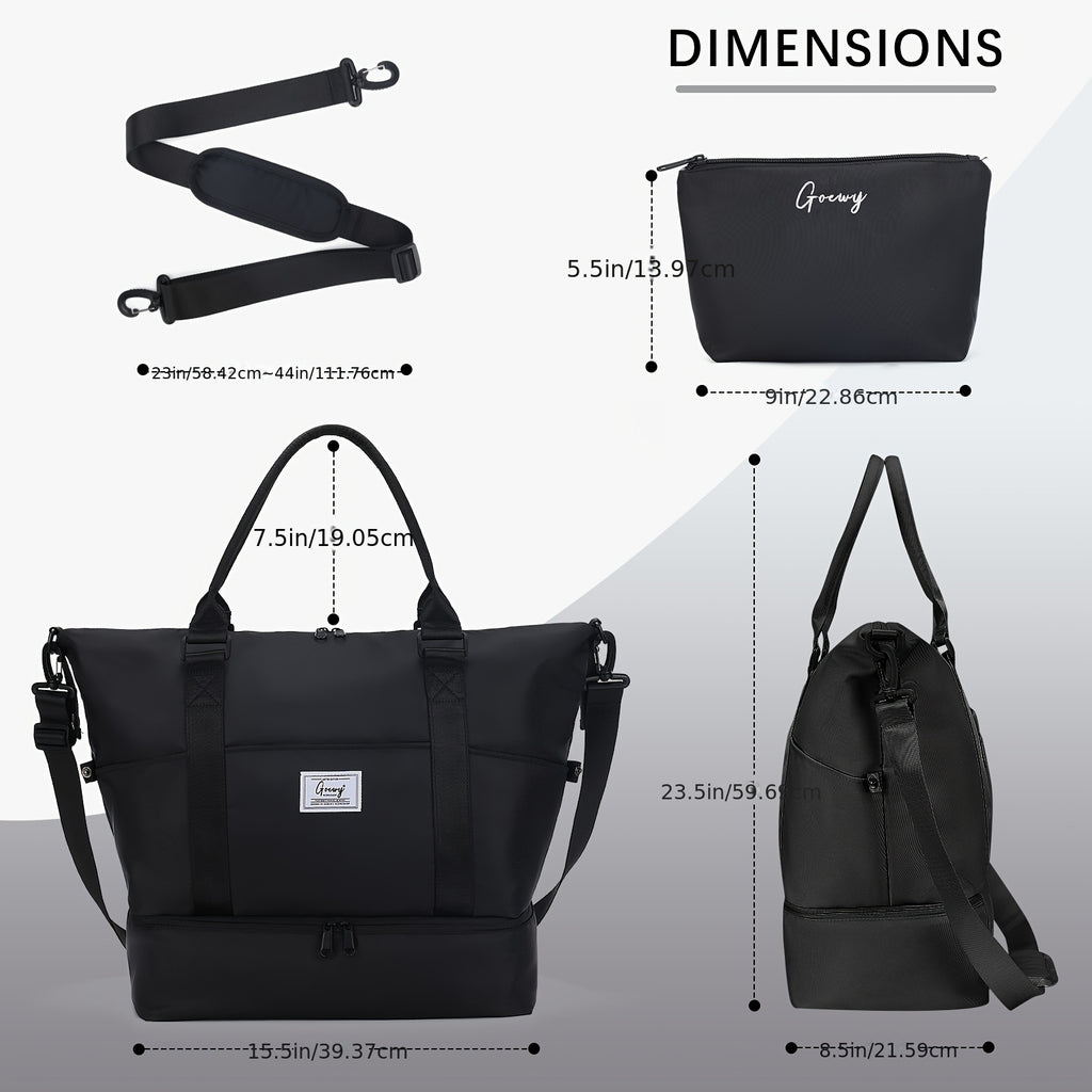 Women's Travel Duffel and Toiletry Bag Set with Nine Pockets, Shoe Compartment, Wet Pocket and Luggage Sleeve for Gym and Weekend Trips