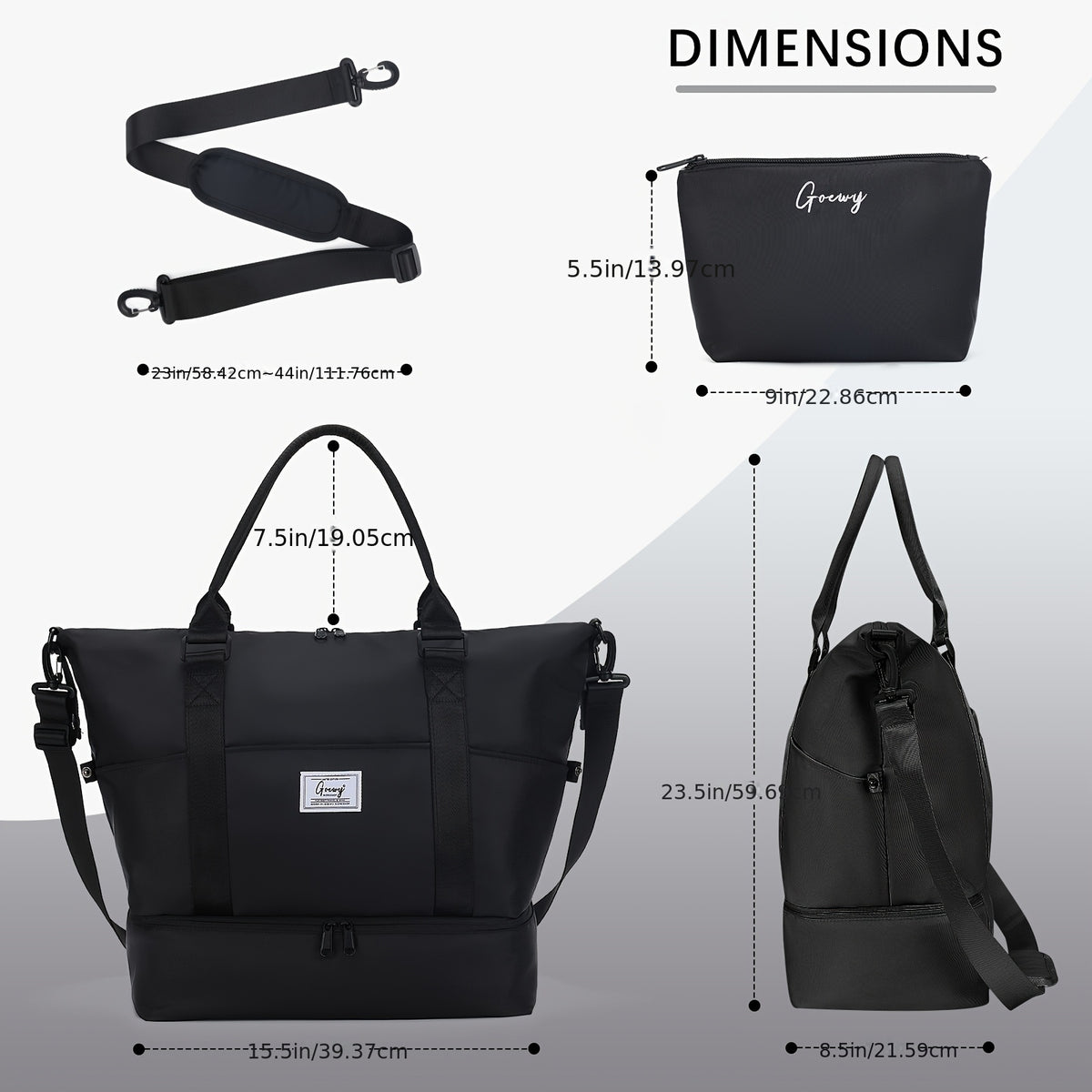 Women's Travel Duffel and Toiletry Bag Set with Nine Pockets, Shoe Compartment, Wet Pocket and Luggage Sleeve for Gym and Weekend Trips
