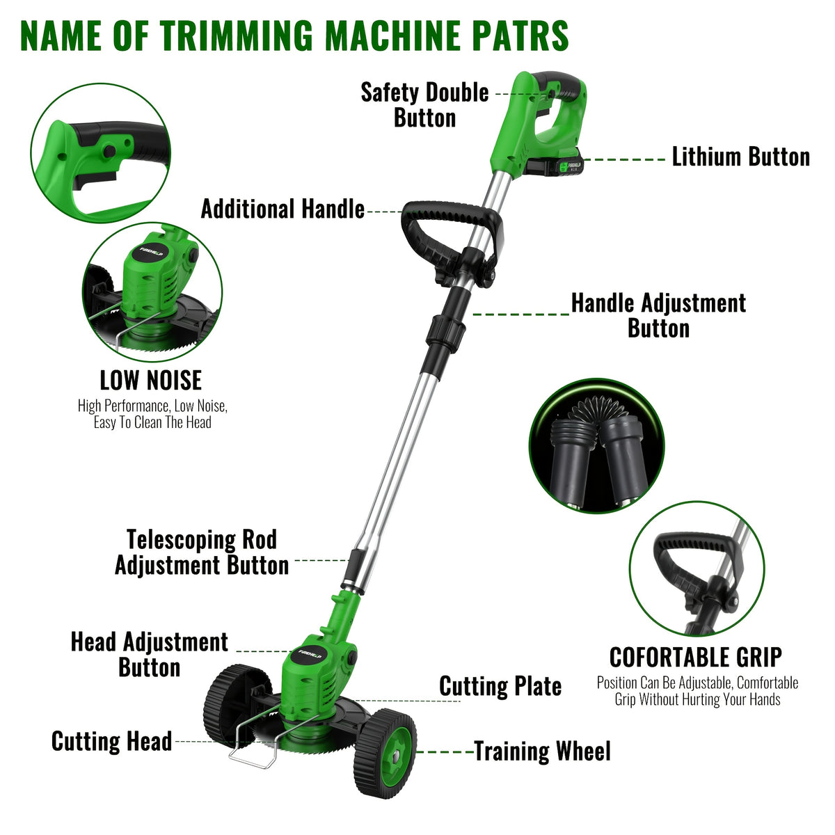 Foldable Cordless Lawn Trimmer with Listed Rotating Edging Function, Single-Battery Blade Option or Upgraded Two-Battery Blade and Wheel Kits for Small Yard Care