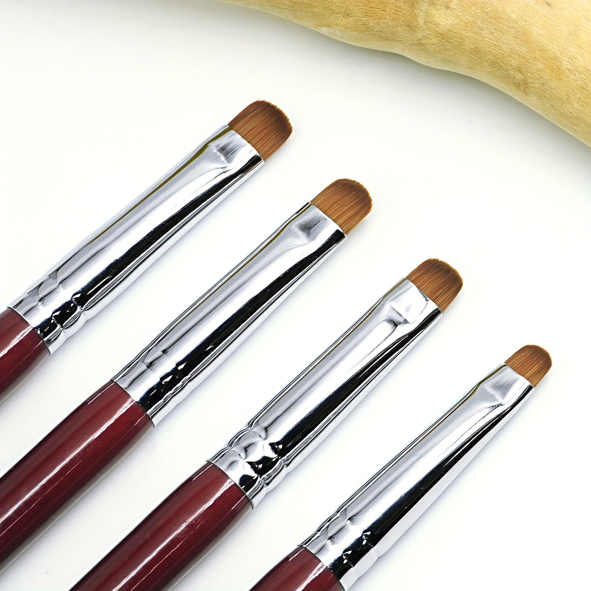 French Manicure Brush Set by Aridito, Four-Piece Nail Art Selection with Red Wood Handles, Metallic Ferrules and No. 10, 12, 14 and 16 Size Labels