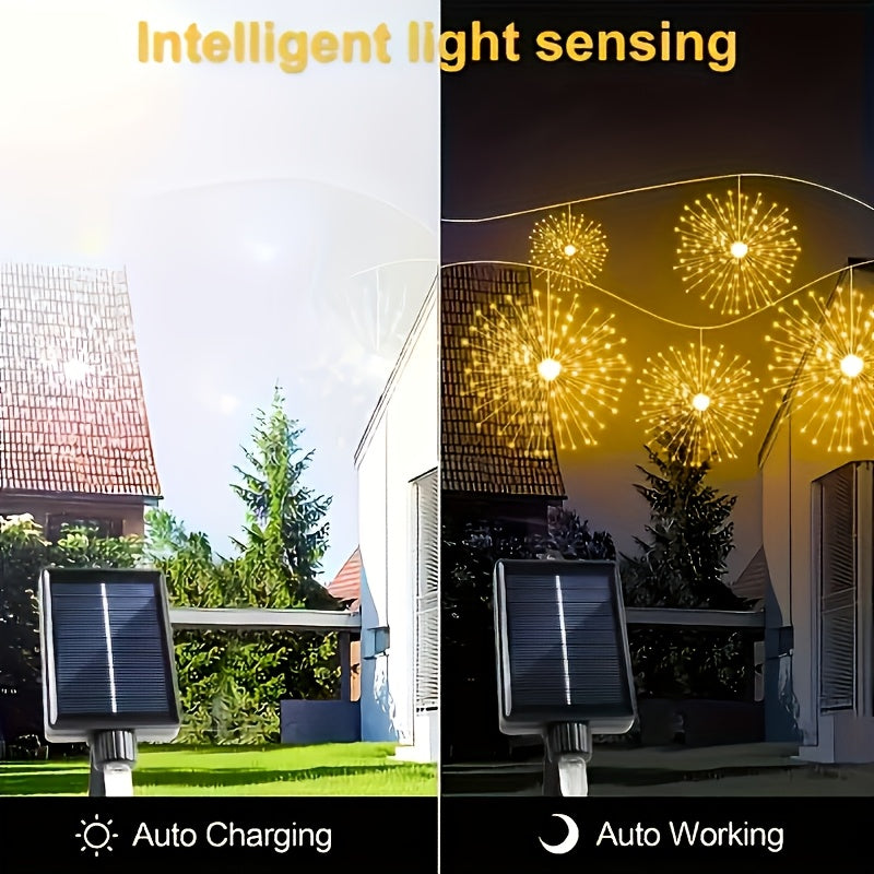 Solar Starburst Lantern Lights in Warm White with Remote Timer, 8 Listed Modes and Adjustable Brightness, Four- or Five-Piece Sets for Yard and Holiday Decor