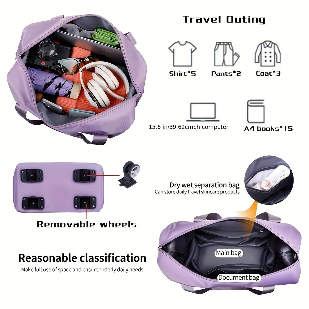 Expandable Travel Suitcase with Oxford Fabric, 3-Layer Foldable Design, Wheels and Fixed Shoulder Strap for Business Trips, Vacations and Packing